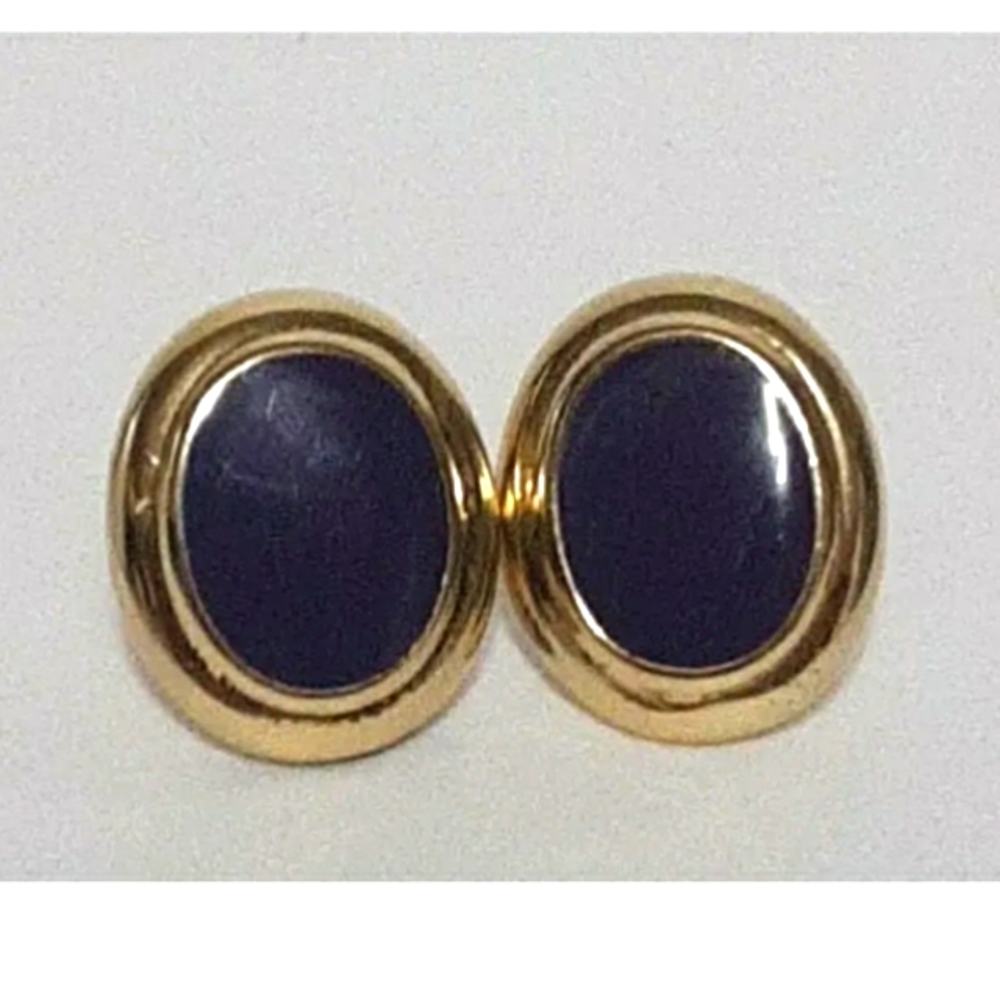 Purple Gold Tone Oval Pierced Earrings Vintage